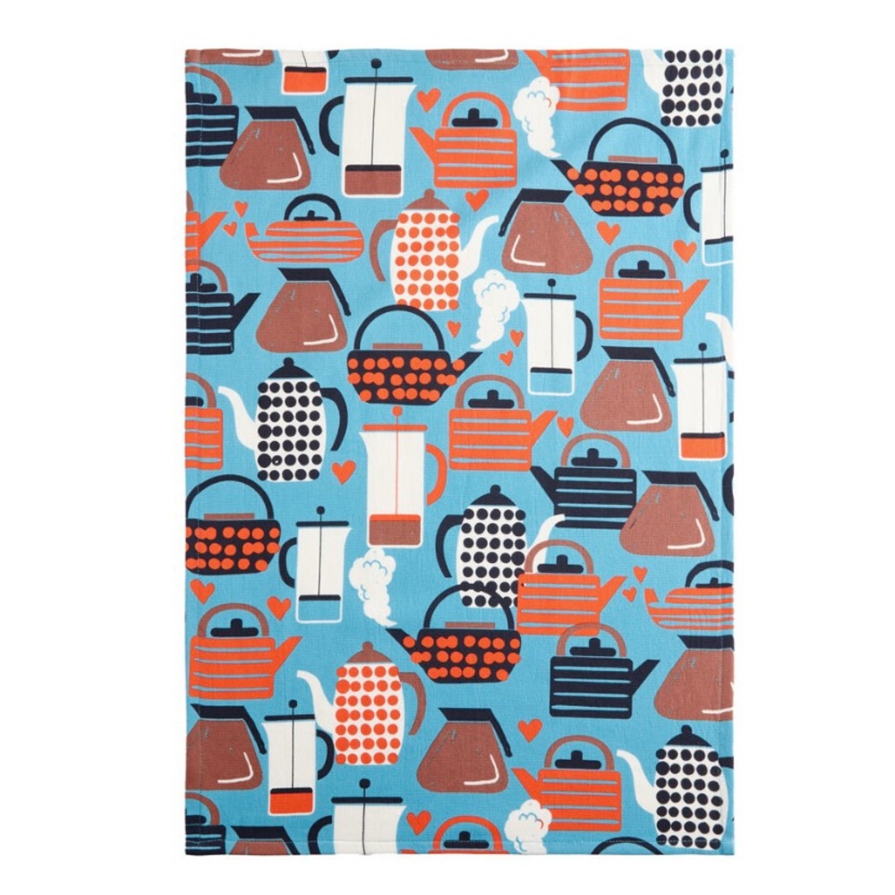 NWT Set of 2 Blue & Orange Terry Cloth Retro Coffee Kitchen Towels